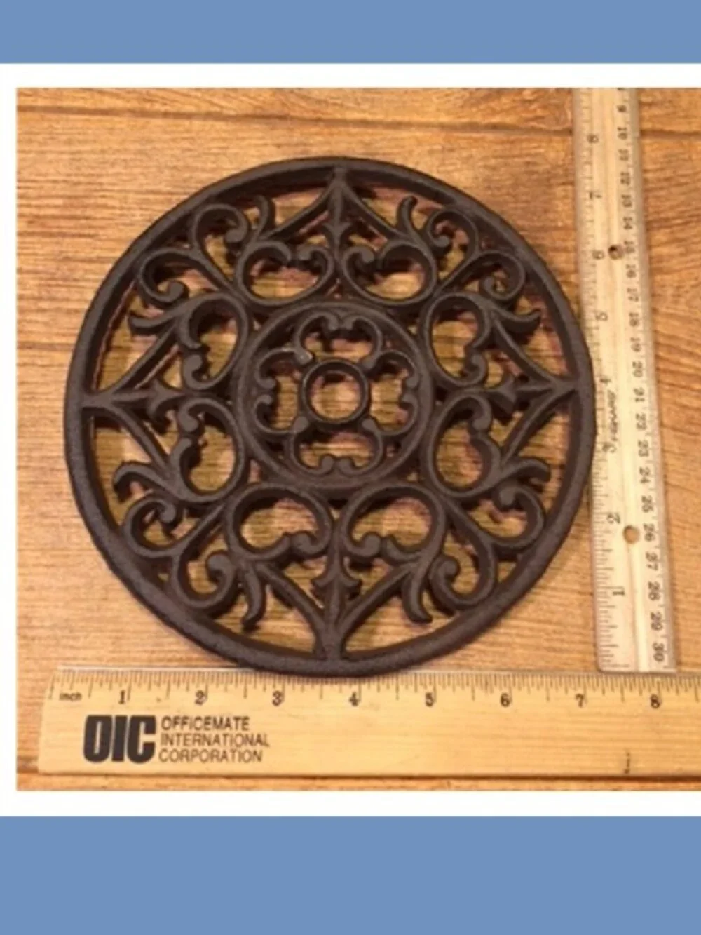 Decorative Round Cast Iron Trivet Ornate 7 3/8